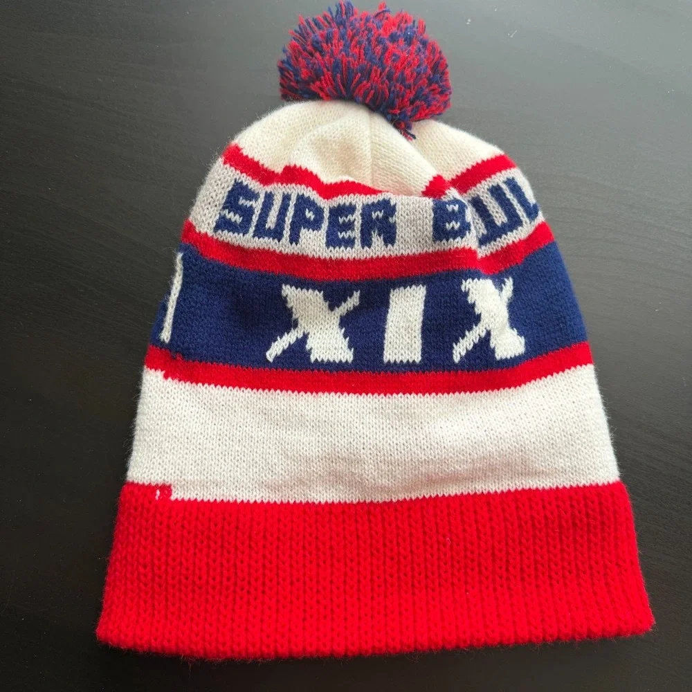 Vintage 80s NFL‎ Superbowl XIX Beanie Snow Ski Cap Pom Pom Stripe Winter Hat
